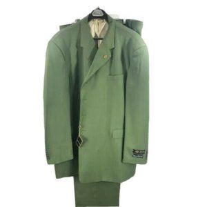 Stacy Adams Men's Green 2 Piece Suit Pleated Pants Polyester Size 62L 58" Waist
